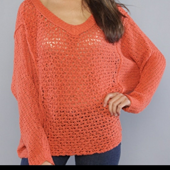 Free People Sweaters - FREE PEOPLE Blood Orange Woven Sweater, oversized, in excellent condition-Small.